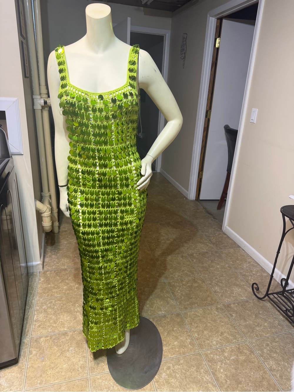 AKIRA Lime Green Sequin Tank Maxi Dress